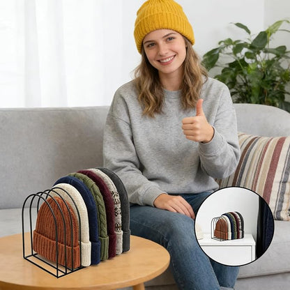 2 Pcs Beanie Organizer, 10-Cap Capacity Metal Beanie Holder, Hat Rack for Knit Hats, Space-Saving Storage for Bedroom, Entryway, Mudroom, Dorm, Apartment,Office