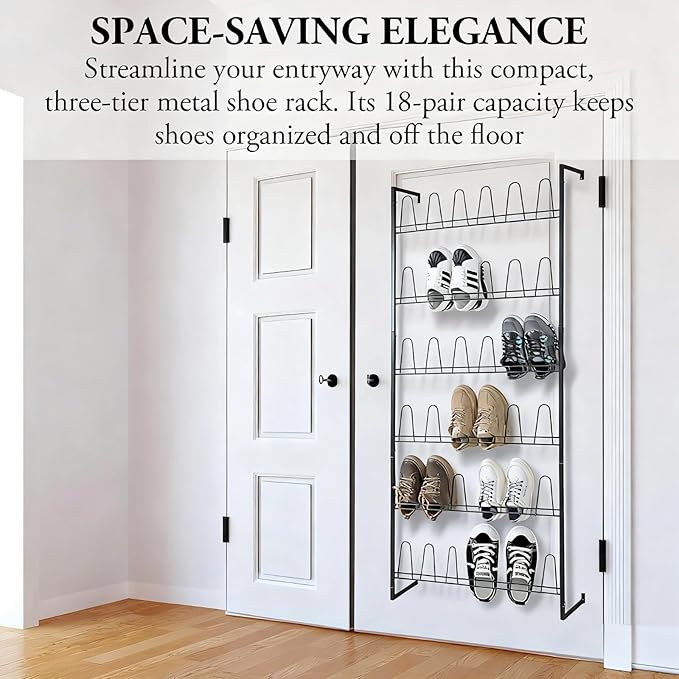6 Tiers Metal Hanging Shoe Rack for 18 Pairs, Space-Saving Shoe Storage Shelf, Wall Mounted Shoe Organizer Tower for Entryway, Home, Retail Stores (Black)