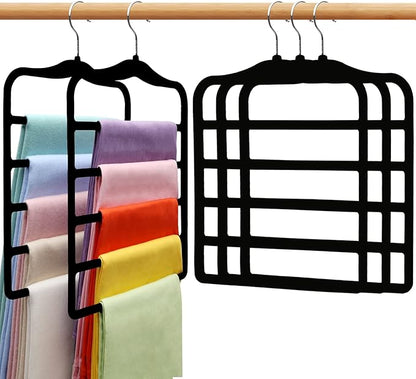 Closet Organizers and Storage,5 Pack Velvet Pants-Hangers-Space-Saving,Non Silp 5 Tier Scarf Jeans Organizer,Dorm Room Essentials for College Students Girls Boys Guys,Organization and Storage