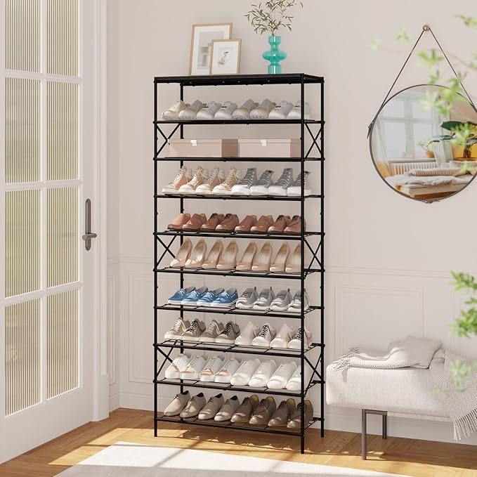 IBUYKE 10 Tier Shoe Rack, Large Capacity Shoe Storage Organizer for 40 Pairs of Shoes, Metal Shoe Storage Rack with Shelf for Entryway Hallway Closet Garage, Black TXJ010B
