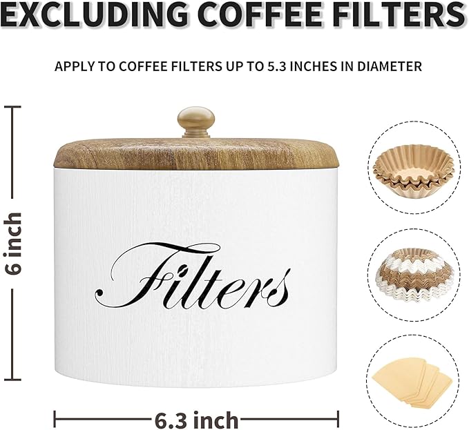 Wooden Coffee Filter Holder with Lid, Basket Storage Container for Counter, Black Small Bar Accessories for Coffee Bar Station(White Wooden)
