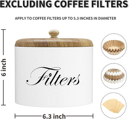 Wooden Coffee Filter Holder with Lid, Basket Storage Container for Counter, Black Small Bar Accessories for Coffee Bar Station(White Wooden)