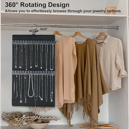 Dual Sided Hanging Jewelry Organizer with Hanger for Small Closet,Tangle Free Necklace Holder Over Door Large Capacity 300 Earrings+30 Necklaces, Soft Sturdy Felt Material,Gift Ready,1 Pack