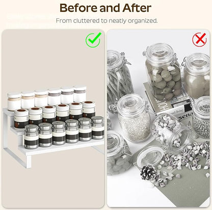 YATINEY Spice Rack, Wooden Display Riser Stand, Set of 2, Vanity Display Stand, Perfume Organizer, Tiered Countertop Organizers, Space Saving, for Kitchen Spices,Syrup, Coffee Mugs, White SR03L2WW