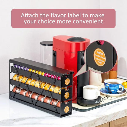 FlagShip 3-Tier Nespresso Pod Holder & Vertuo Coffee Capsule Organizer - Black Metal Space-Saving Storage Holds 30+ Pods Fits All Size Vertuo Pod