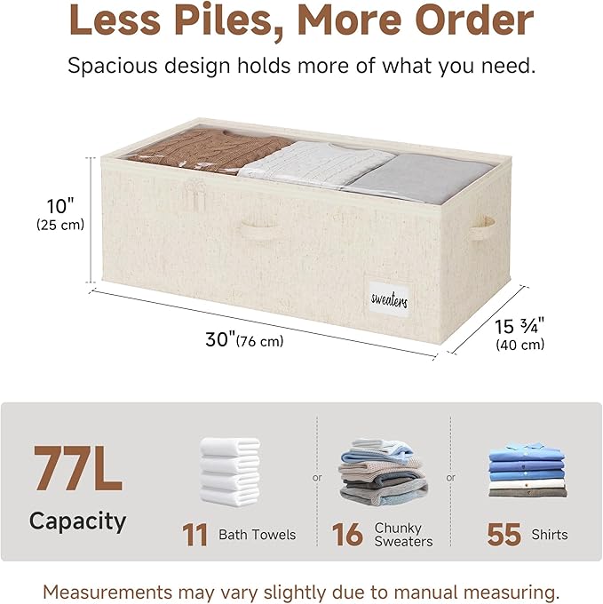 StorageWorks Under Bed Storage Bins, 10" Underbed Storage Containers with Clear Lid, Handles and Label Holder, 20.5 Gallon Storage Box for Clothes, Bedding, Blankets, Shoes, Baby Clothes, 2 Pack
