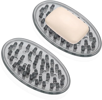 2 Pcs Plastic Soap Holder Soap Dish Bar Saver Tray with Holes Sponge Holder for Kitchen Bathroom Shower Counter, 4.5 x 3 x 0.7 Inches (Light Gray)