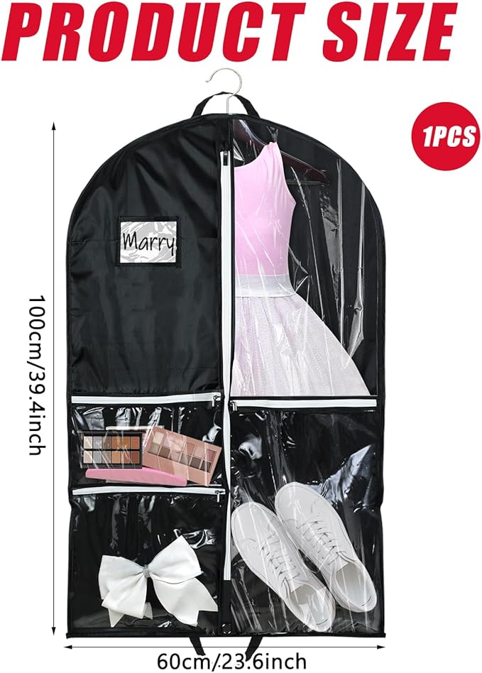 Blushtier Cheer Garment Bags for Cheerleading Uniform Hanging Garment Bags for Dance Costumes 40 Inch Clothes Bag with 5 Pockets and Side Zip Travel Storage Cheer Uniform