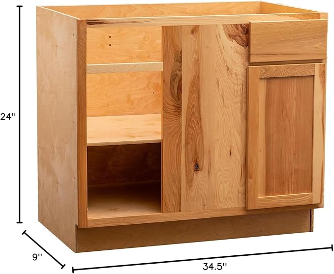 Quicklock RTA (Ready-to-Assemble) | Base Kitchen Cabinets - Shaker Style | Made in America (Rustic Hickory, 39" Wx34.5 Hx24 D Blind Corner)