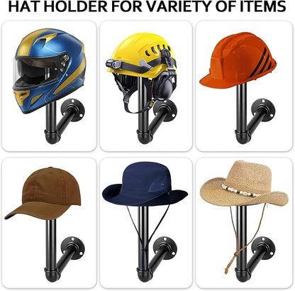 4PCS Metal Pipe Cowboy Hat Rack Wall Mount, Wooden Western Rustic Metal Hanger, Wall Mounted Helmet Holder for Multifunctional Display Hanger Stand for Cap Wig Hats, Fedora, Sun Hats