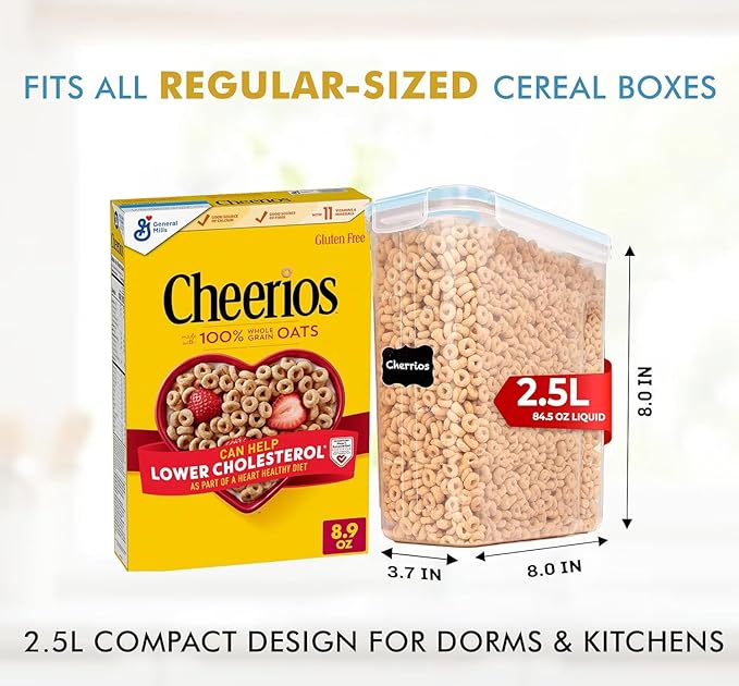 Shazo 2 Pack (15.4 Oz Cereal Capacity) Small Airtight Cereal Containers Storage with Lids, Perfect Space Saving BPA-Free Plastic Container, Pantry Organization and Canister for Rice, Sugar & Flour