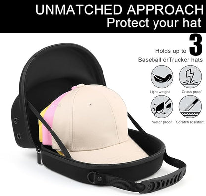 GERMUN Hard baseball hat case, Hat Carrier Travel Case with Adjustable Shoulder Strap, Hat cap case for 3 Baseball Caps - Perfect for Traveling & At-Home Storage (Black)