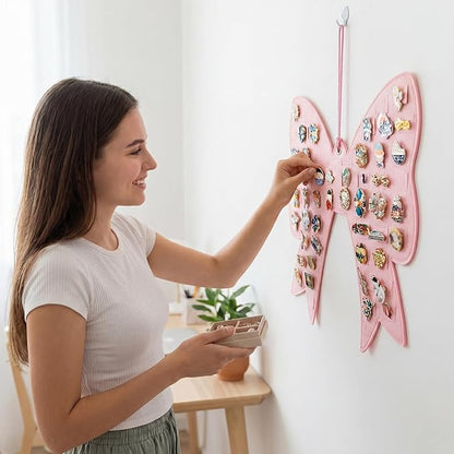 Pink Bow Brooch Pin Organizer Wall Hanging Display Board Kawaii Enamel Display Holder Storage Case Holds 106 Pins Cute Coquette Aesthetic Collection Rack for Room Decor Gift