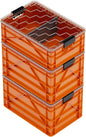SIDIO CRATE Starter Pack - Two Full Size and One Half Size SidioCrate, Stackable Outdoor Organizer Storage Bins with Clear Lid and Dividers - Orange