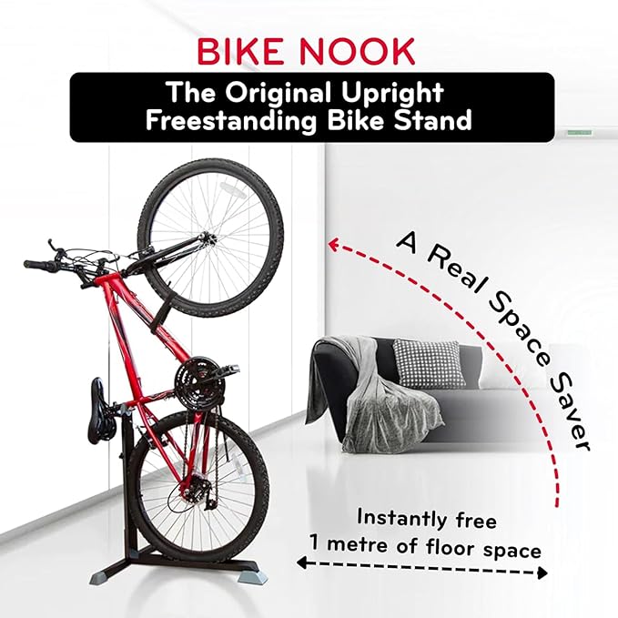 Bike Nook Stand & Vertical Storage Rack - 4 Pack with connectors- The Original Vertical Bicycle Floor Stand for Garage Storage and Indoor and Outdoor use, No Drilling Required