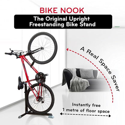 Bike Nook Stand & Vertical Storage Rack - 4 Pack with connectors- The Original Vertical Bicycle Floor Stand for Garage Storage and Indoor and Outdoor use, No Drilling Required