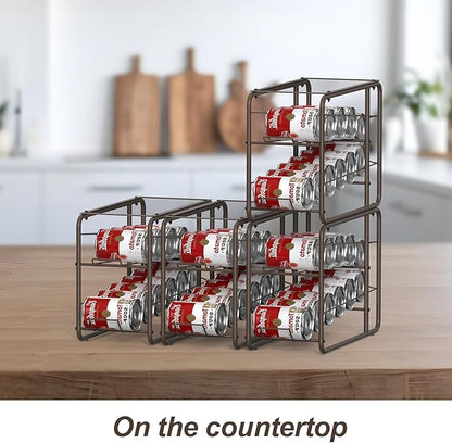 4 Pack Soda Can Organizer, Stackable Metal Can Dispenser for Pantry, Automatic Rolling Canned Food Organizer for Cabinet and Countertop, Brown.