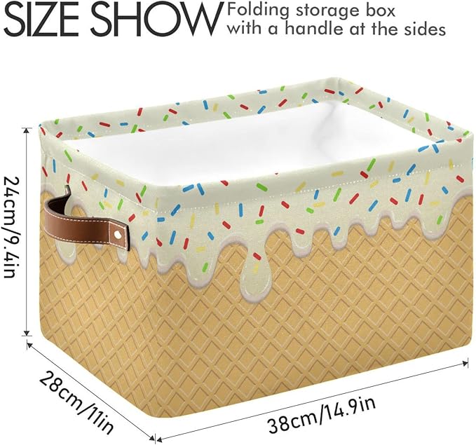 Ice Cream Texture Storage Basket Bin, Large Cube Storage Box Canvas Collapsible Storage Organizer for Home Office Closet - 15 L x 11 W x 9.5 H