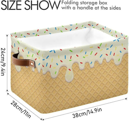 Ice Cream Texture Storage Basket Bin, Large Cube Storage Box Canvas Collapsible Storage Organizer for Home Office Closet - 15 L x 11 W x 9.5 H