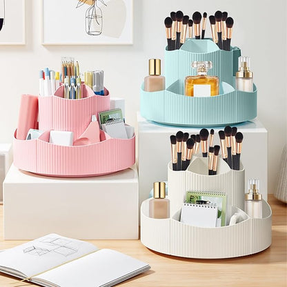 DASITON 360° Rotating Makeup Brush Holder Organizer,Large Capacity Makeup Organizer Countertop,11 Slots Makeup Brush Holder,Cosmetic Organizer,Cosmetic Display Cases for Vanity,Desktop,Bathroom(Blue)