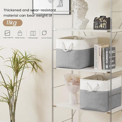 Large Storage Baskets- 15x11x10 inch Storage Bins for Shelves and Closet Organizing, Foldable Fabric Bin for Home Organization Clothes and Laundry (3-Pack, White&Gray)