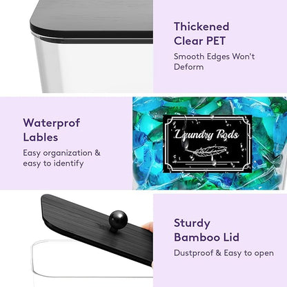 Lifewit 4 Pcs Laundry Pods Container with Bamboo Lid, Dryer Sheet Holder, Laundry Room Organization for Washing Powder, Scent Booster Beads, 2600 +2000ml/0.53+0.7gal