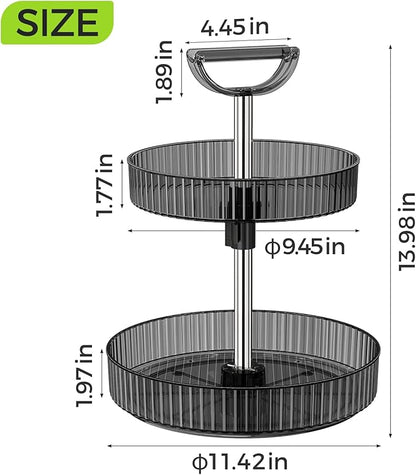 2-Tier Lazy Susan 360° Rotating Turntable Organizer Rack with Handles Height Adjustable, Spice Rack Holder Organizer for Cabinet, Pantry Organizers Bathroom Countertop Storage (Dark Gray)