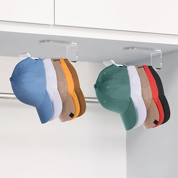 NiHome Clear Acrylic Hat Racks for Baseball Caps, Removable No-Drill Hat Holder Storage Organizer with Nano Adhesive Tape, Hat Hanger for Door, Bedroom & Closet, 2-Pack