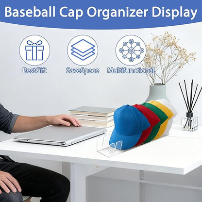 Hat Organizer for Baseball Caps 2Pcs No Install Acrylic Hat Racks for 14 Baseball Caps Storage Organizer for Closet, Bedroom, Dresser, Office Display Holder Durable