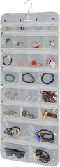 Hanging Jewelry Organizer with 50 Transparent Pockets, 360 Rotating Hanger & Secure Zipper Closure - Foldable Double Sided Jewelry Storage Bag for Earrings, Rings, Necklaces, Bracelets (Gray)