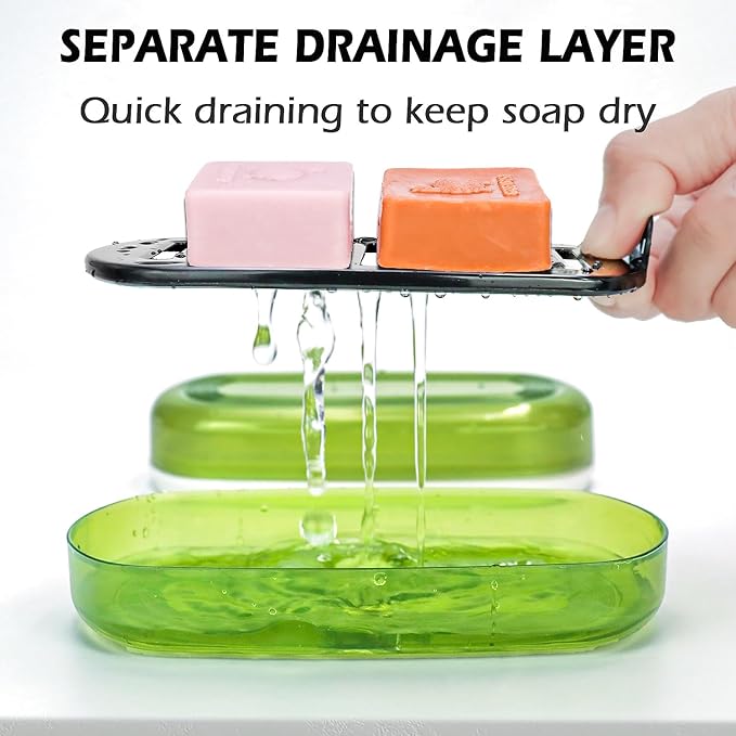 AIDIMMING Large Shampoo & Conditioner Bar Holder, Clear Soap Case with Lid and Drain Tray for Kitsch Bars, Duke Cannon 10 oz Soap, Handmade Soap,for Bathroom, Shower, Gym, Camping, Travel (Max, Green)