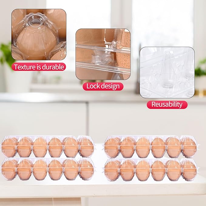 120 pc large clear plastic Egg Carton, can accommodate 2.5 ounces of eggs,12grid Eggs Carton Bulk , clear Large egg cartons ,It Can Hold 2.3 oz of eggs Perfect for Family, Farm, Markets..(2*6)