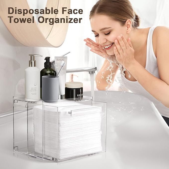 Disposable Facial Towels Storage Box - Acrylic Container Compatible With Clean Skin Club Clean Towel XL - Wall-Mounted Makeup Organizer With Drawer Valentine's Day Gifts