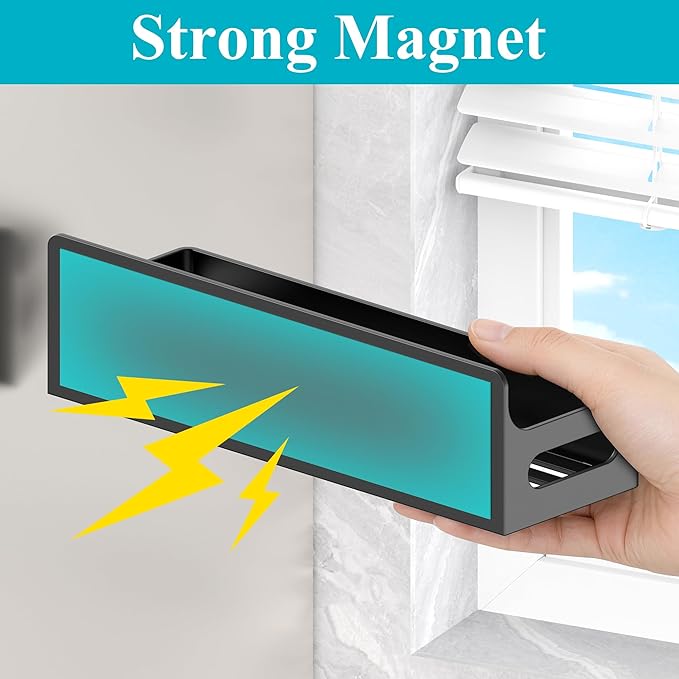 HuggieGems 4 Pack Magnetic Spice Seasoning Rack for Refrigerator, Magnetic Shelf Holder for Fridge with 4 Hooks for Kitchen Organization Storage, Black