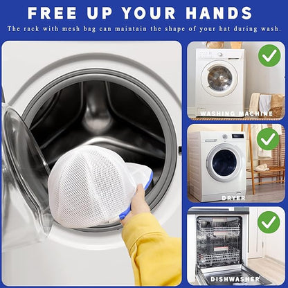 Hat Washer Cage for Washing Machine, Baseball Cap Washing Cage, Hat Cleaner for Flat and Curved Ball Caps (Fold Sapphire 1pack)