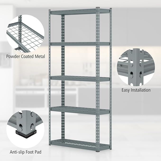Goplus 5-Tier Metal Shelving Unit, 3 Pack Heavy Duty Wire Storage Rack with Anti-Slip Foot Pads, Height Adjustable Shelves for Warehouse, Kitchen, Living Room, Garage, 12" D x 35.5" W x 72" H