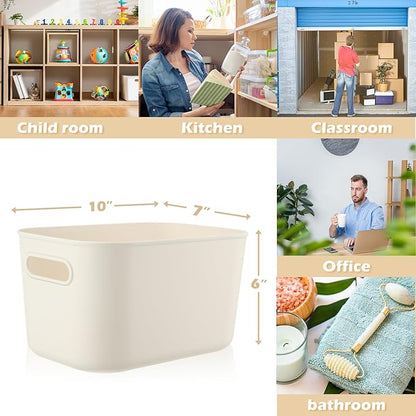 Zopeal Plastic Storage Bins 10 Pcs White Pantry Organizer Bins Small Baskets Storage Containers for Home Kitchen (10 x 7 x 6 Inch)