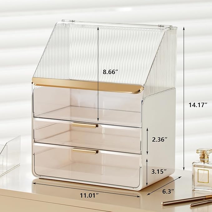 Omeily Large Makeup Organizer Countertop Vanity Organizer Cosmetic Organizer Makeup Storage Box Bathroom Counter Organizer Perfume Skincare Organizers Gift Women Girls Clear Design Easy Visibility