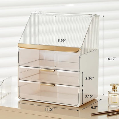 Omeily Large Makeup Organizer Countertop Vanity Organizer Cosmetic Organizer Makeup Storage Box Bathroom Counter Organizer Perfume Skincare Organizers Gift Women Girls Clear Design Easy Visibility