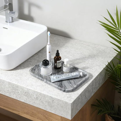 Koville Marble Tray, 12"x8" Natural Marble Vanity Tray for Countertop Bathroom Kitchen Dresser, Decorative Marble Catchall Trays for Perfume Jewelry(Grey)