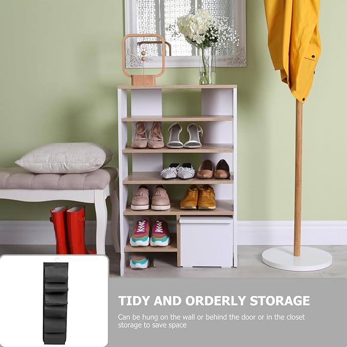 OUNONA Multi-grid Hanging Shoe Storage Bag, Foldable Large Capacity Shoe Organizer, Black Hanging Closet Organizer for Home and Dormitory Door Use