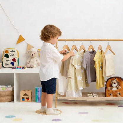 StorageWorks Baby Hangers 20 Pack, Maple Wood Clothes Organizer for Toddler, Kids Wooden Hanger with Pant Bar for Closet, Natural Maple Wood Color