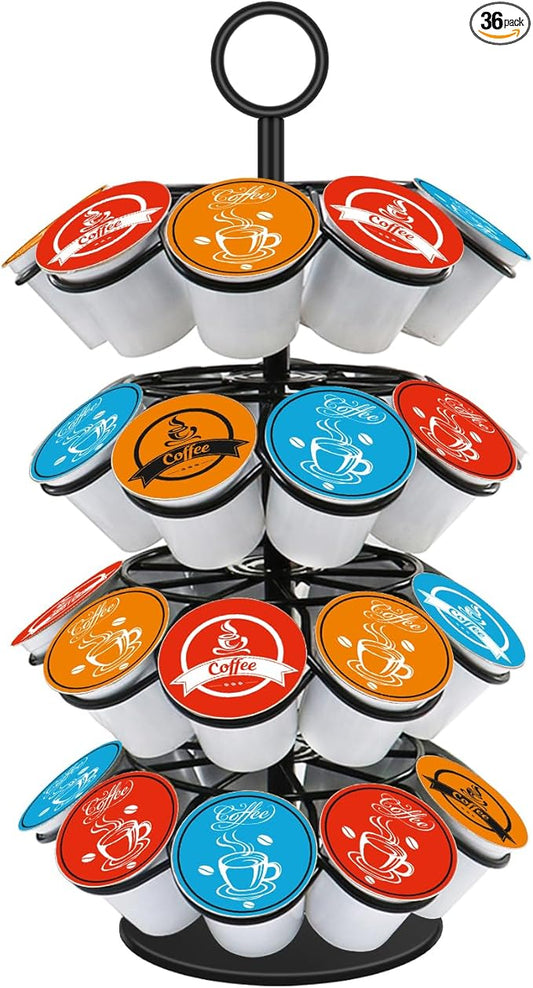 Coffee Pod Carousel Holder,Compatible with K-Cups Organizer Compatible with 36 Cup Pods,Spins 360-Degrees