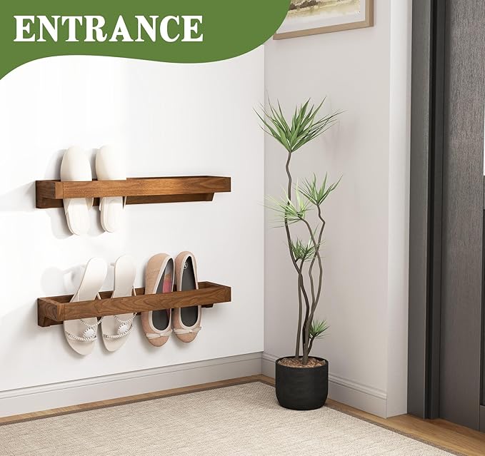 Nisorpa Set of 4 Rustic Burnt Wood Hanging Shoes Storage Organizer Racks, 20 Inches Wall Mounted Space Saving Footwear Holder for Closet, Mudroom, Entryway Narrow Spaces Shoes Storage