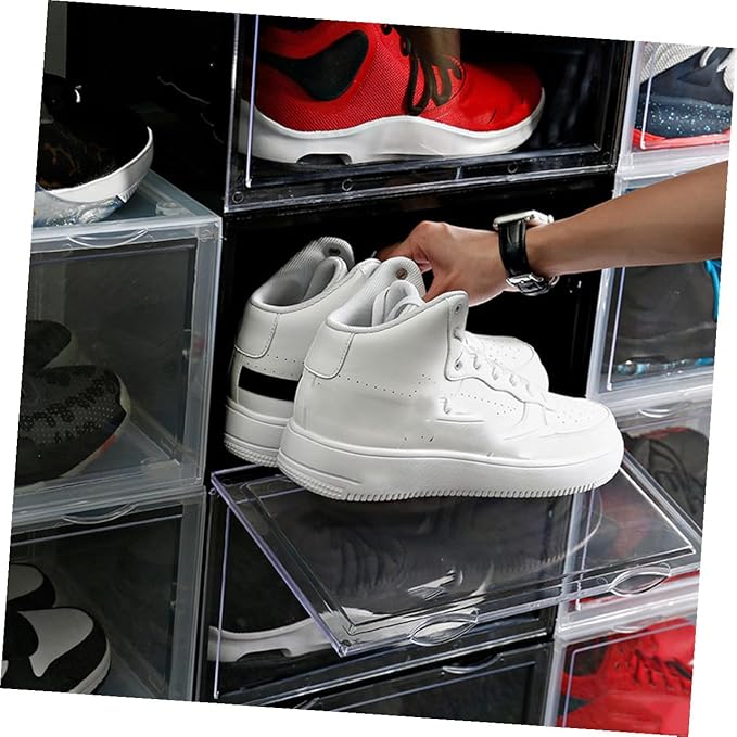 MAGICLULU Transparent Dustproof Shoe Storage Box Portable Organizer for Sneakers Sturdy Container with Buckle Closure for Home Closet Use Space-saving Design