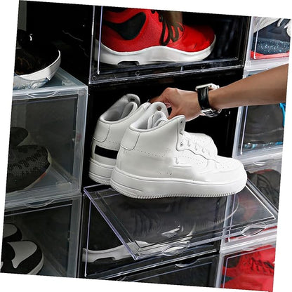 MAGICLULU Transparent Dustproof Shoe Storage Box Portable Organizer for Sneakers Sturdy Container with Buckle Closure for Home Closet Use Space-saving Design