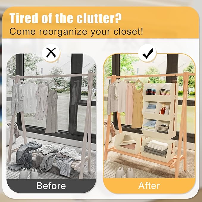 Hanging Closet Organizer, Closet Organizers and Storage, Hanging Closet Organizer Extra Large - Fabric Closet Hanging Organizer for Home, Dorm, Rv,Handbags, Underwear, Sock. Beige - 1 Pack