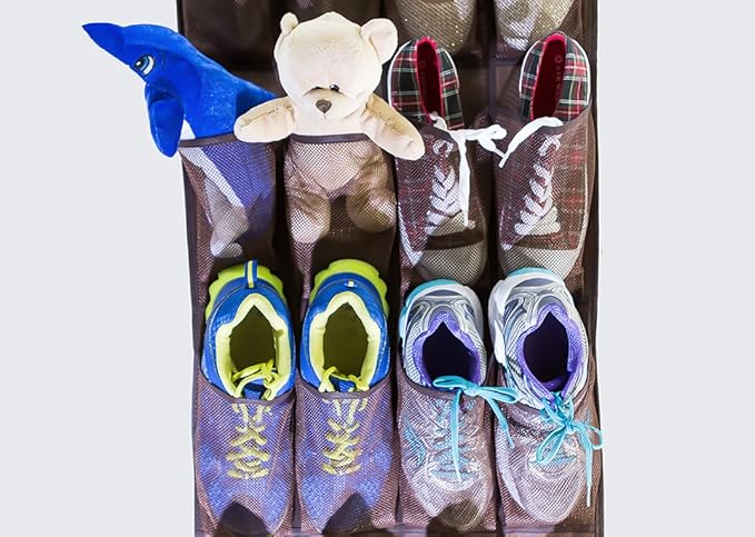 Roomganize Large Over the Door Shoe Organizer for Mens Sneakers (Bison brown)