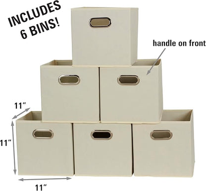 Household Essentials 82-1 Foldable Fabric Storage Bins |Set of 6 Cubby Cubes with Handles | Natural (Pack of 6)