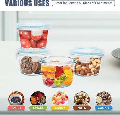Small Glass Food Containers Set of 6, 5oz Reusable, Airtight, Leakproof Mini Food Storage Containers with Lids